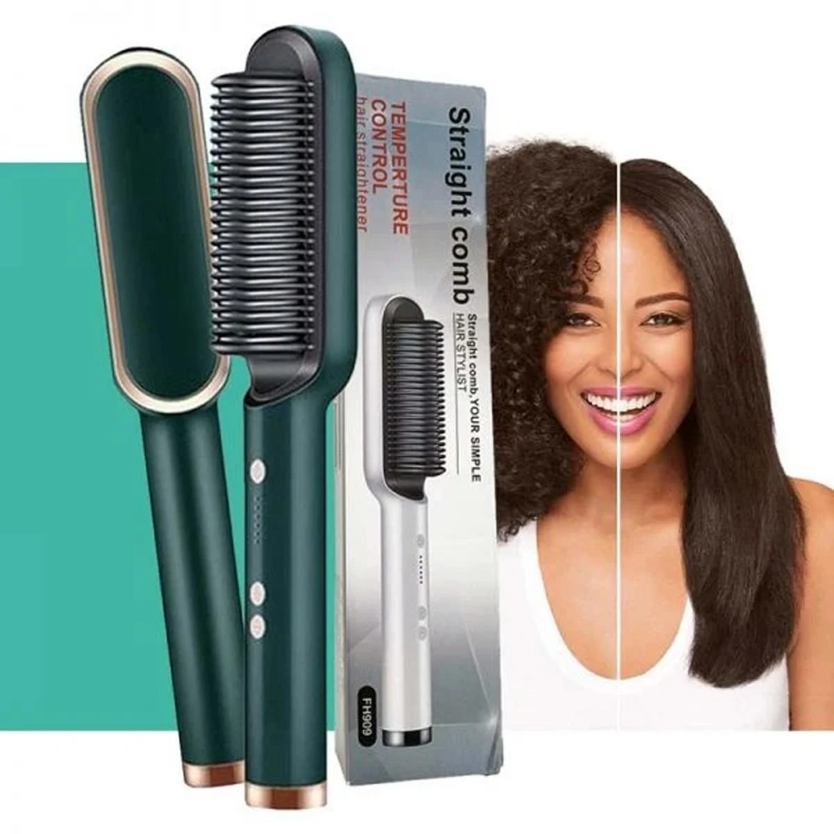 2in1 Curly Hair Straightener Straight Hair Straight Hair Splint Negative Ion Straight Hair Comb Professional Electric Hair Straightener Brush Heated Comb Straightening Combs Men