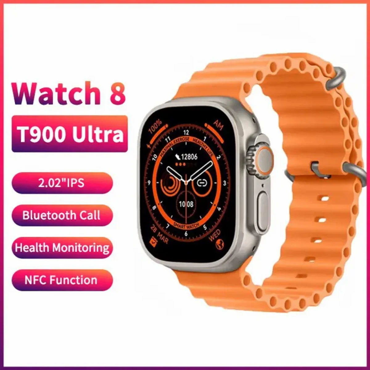 T900 Ultra Men Smart Watch 2.09" HD Screen Bluetooth Calling Pedometer Heart Rate Blood Pressure Sleep Sports Watch for iPhone & Andriod Phone.