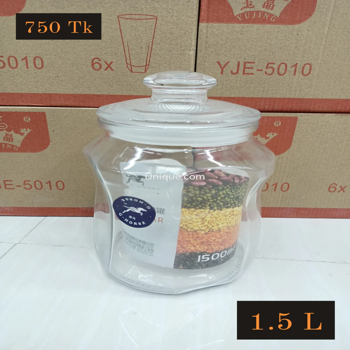 GTR Glass Tea Coffee & Sugar Container - 1.5ml (Clear)