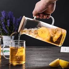 Glass Pitcher Glass Water Pitcher Bedside Water Amber Juice Bottle Beverage Kettle Large Tea Kettle with Lid Filter Cup for Water Juice Coffee Milk Glass Water Pitcher Jug(7pcs Jug Set)