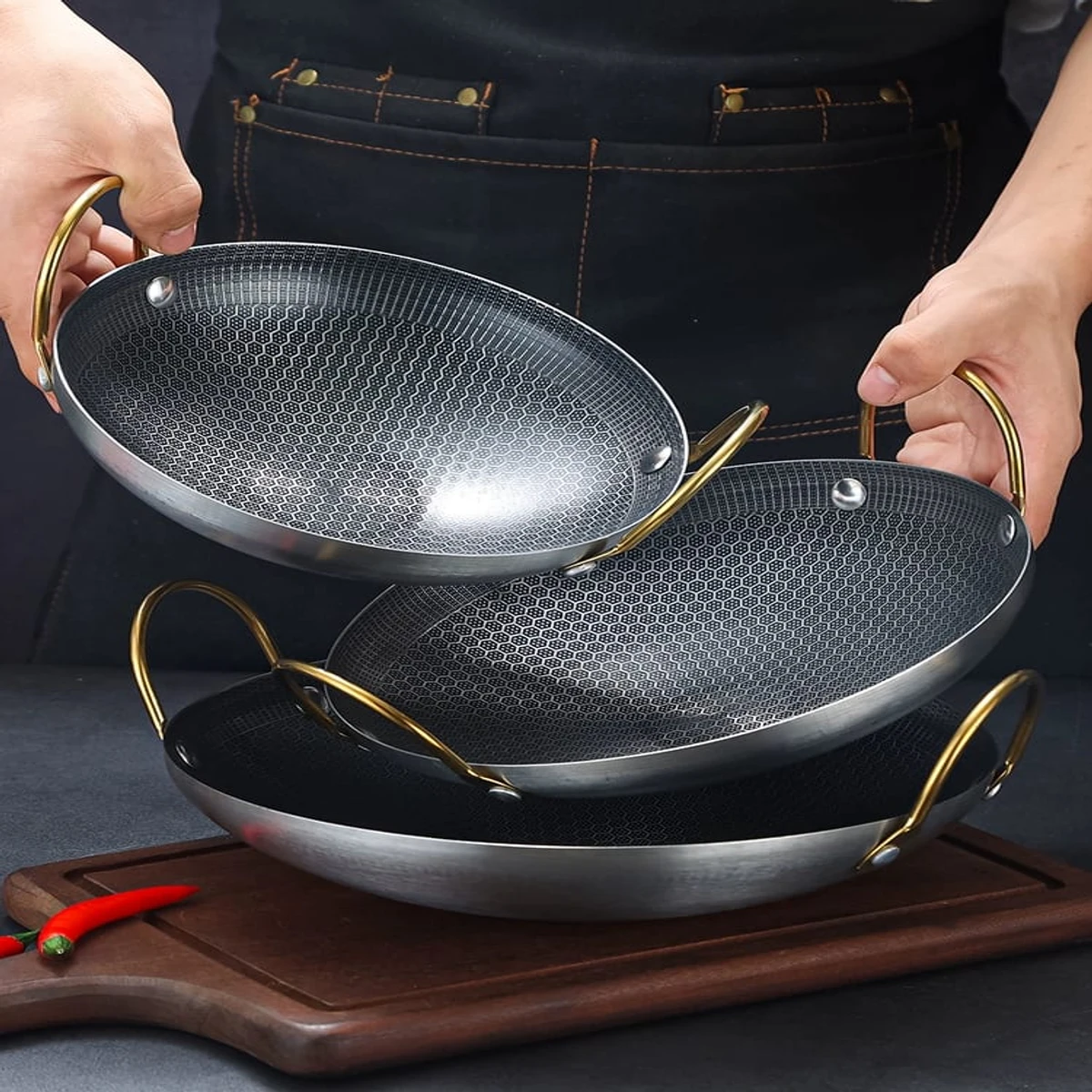 Honeycomb 2 Handled, Nonstick Iron Deep Frying Pan