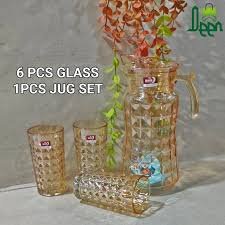 6 PCS GLASS AND 1 PCS JUG SET FOR TABLEWERE BEST 7 PCS JUG SET GOLDEN COLOR 280ml/1.7L CAPACITY YZH-33/L7HA