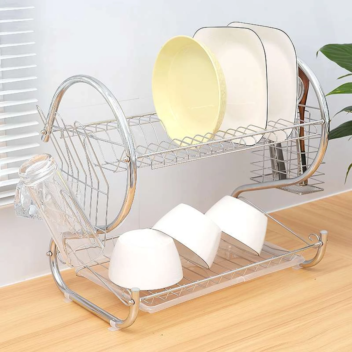 Dish Drying Rack 2 Layer Kitchen Dish Rack with Utensil Holder Cup Holder