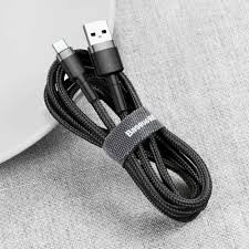 Bas_eus Cafule USB Type C Cable 2 Meter 2A QC 3.0 Nylon Braided Gray-Black